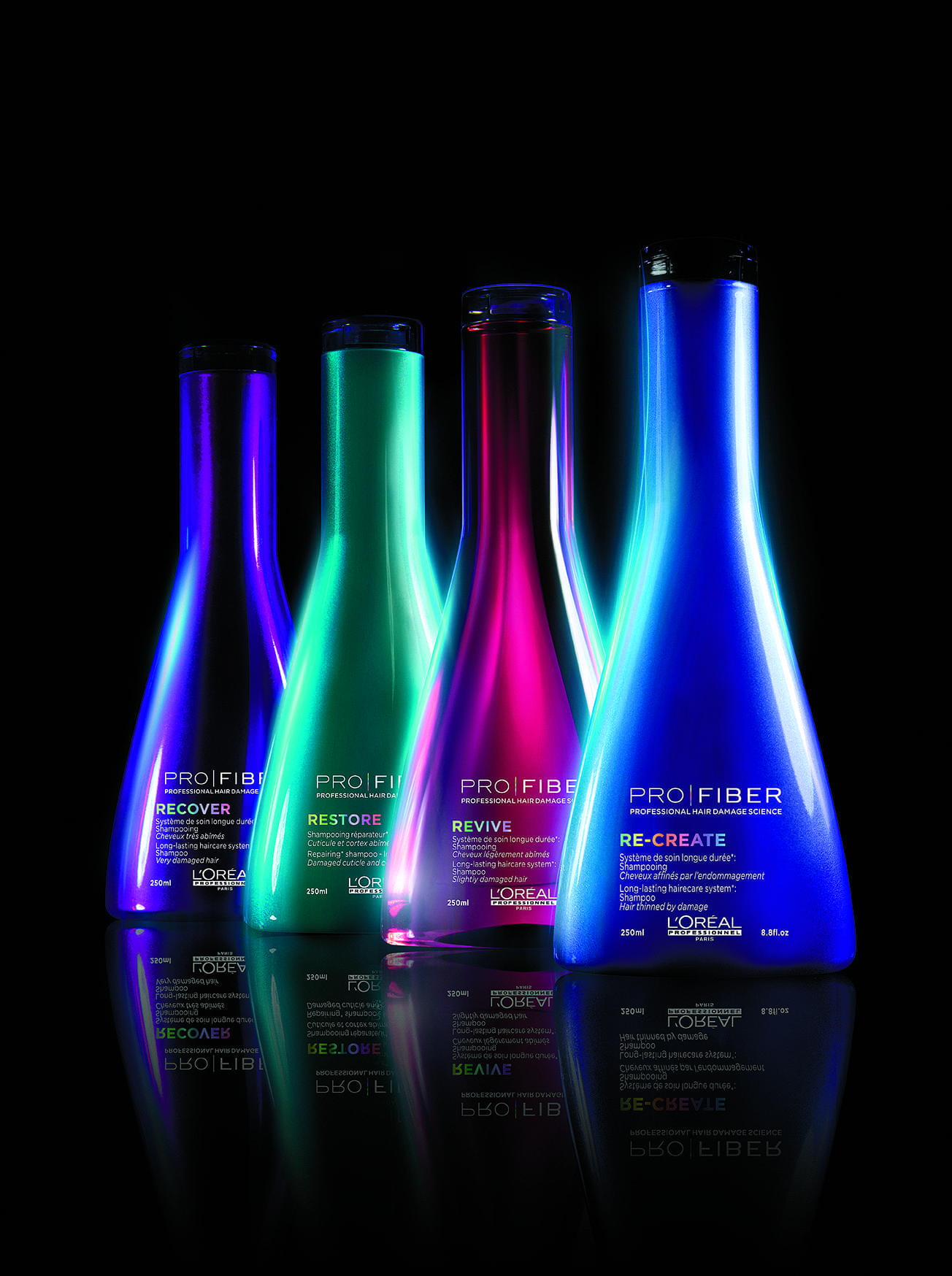 Bottles of L'oreal Pro Fiber Shampoo.